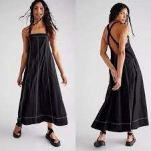 Free People Desert Hearts Apron Dress NWOT Size M Black